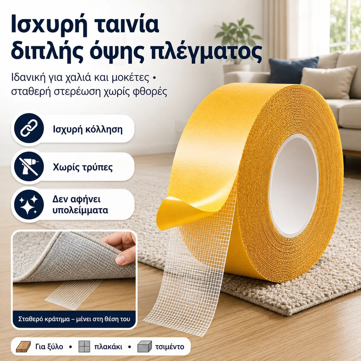【20 μέτρα】1 τεμάχιο 27 ευρώ👍Διπλής όψης πολυλειτουργική ταινία πλέγματος, ισχυρή πρόσφυση χωρίς να αφήνει υπολείμματα κόλλας