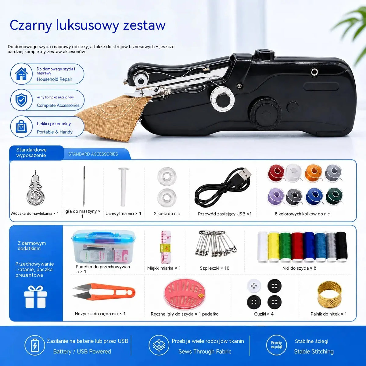 🧵 Mini elektryczna maszyna do szycia — lekka, przenośna i łatwa w obsłudze! ✨