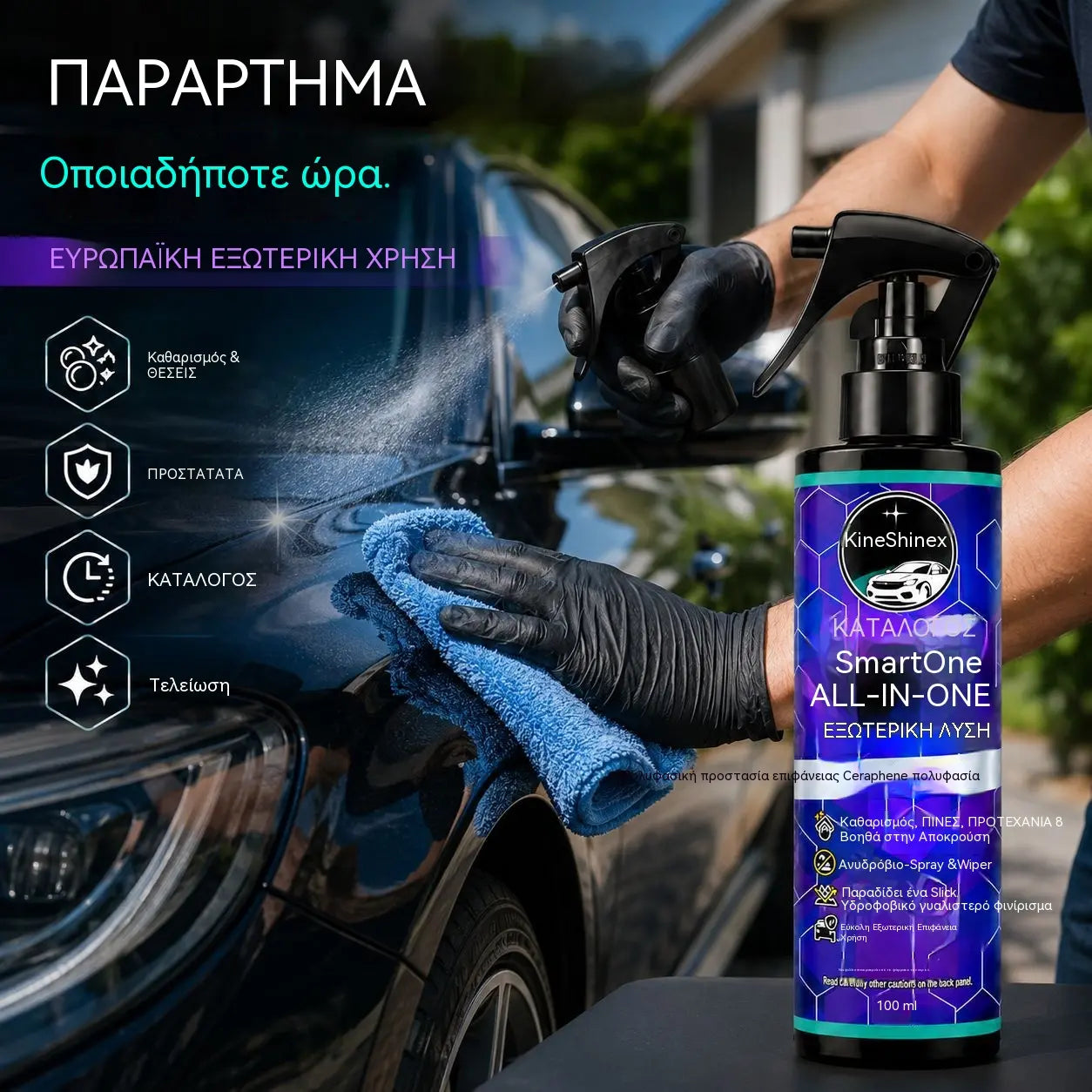 【2 μπουκάλια €28】Νανοεπισκευαστικό μέσο αυτοκινήτων – Εφαρμογή 5 λεπτών, 12μηνη λάμψη και υδρόφοβη προστασία. Άμεση γυαλάδα, εύκολη λάμψη!