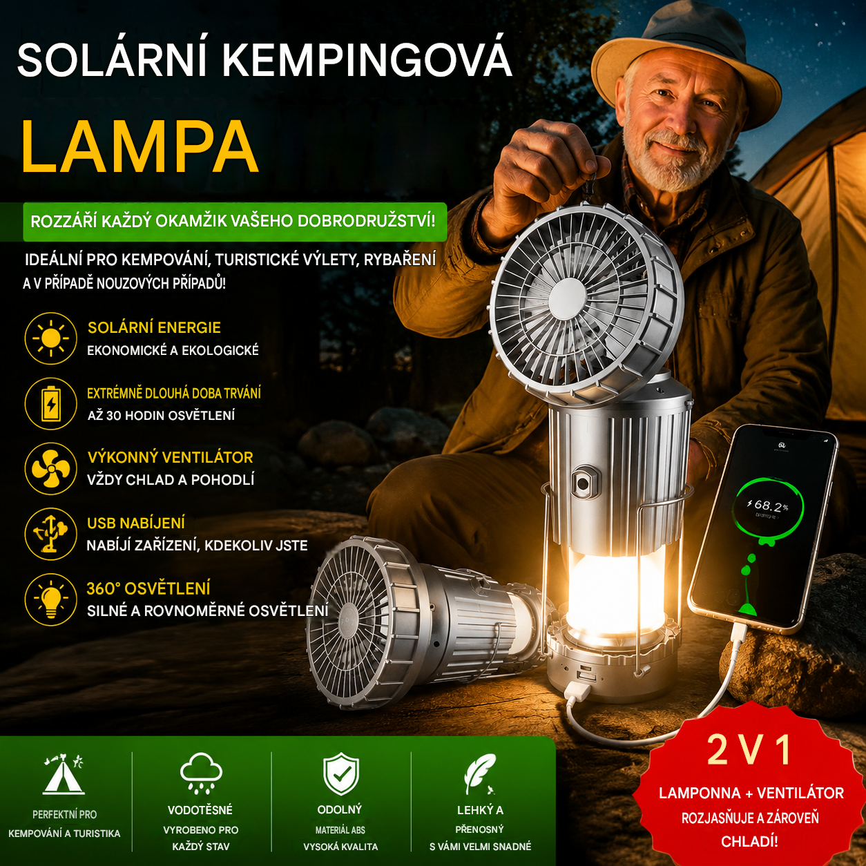 💡Přenosné solární kempingové světlo, baterie s dlouhou výdrží, venkovní světlo do stanu.