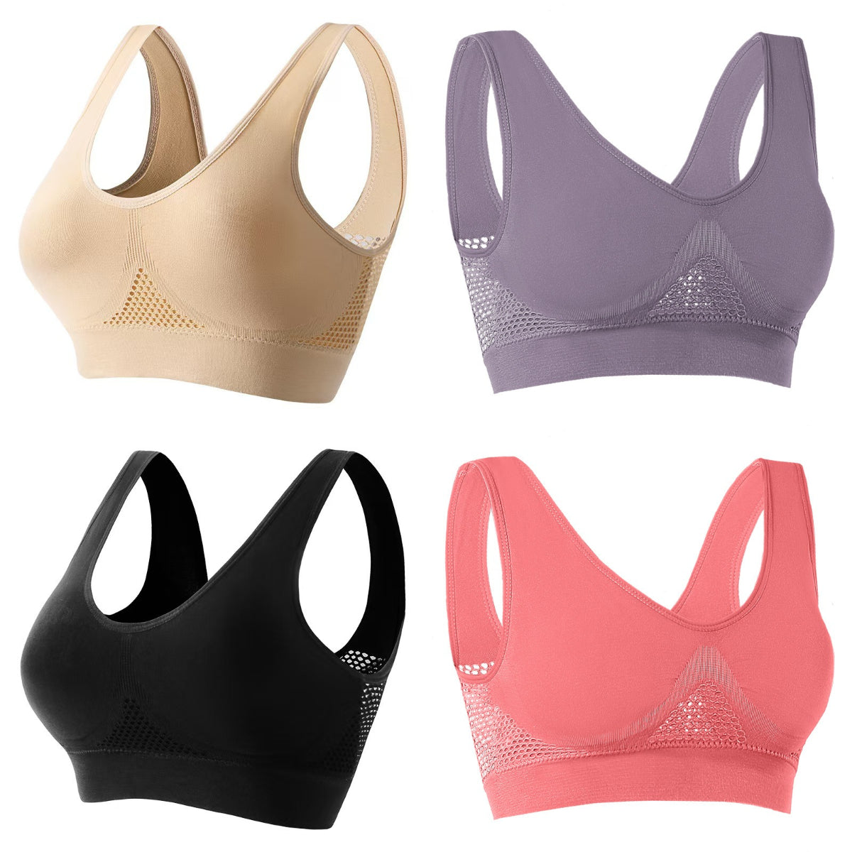 🥰【Zestaw 4-częściowy】Oddychający i stylowy biustonosz sportowy ❤️【40–120 kg】.