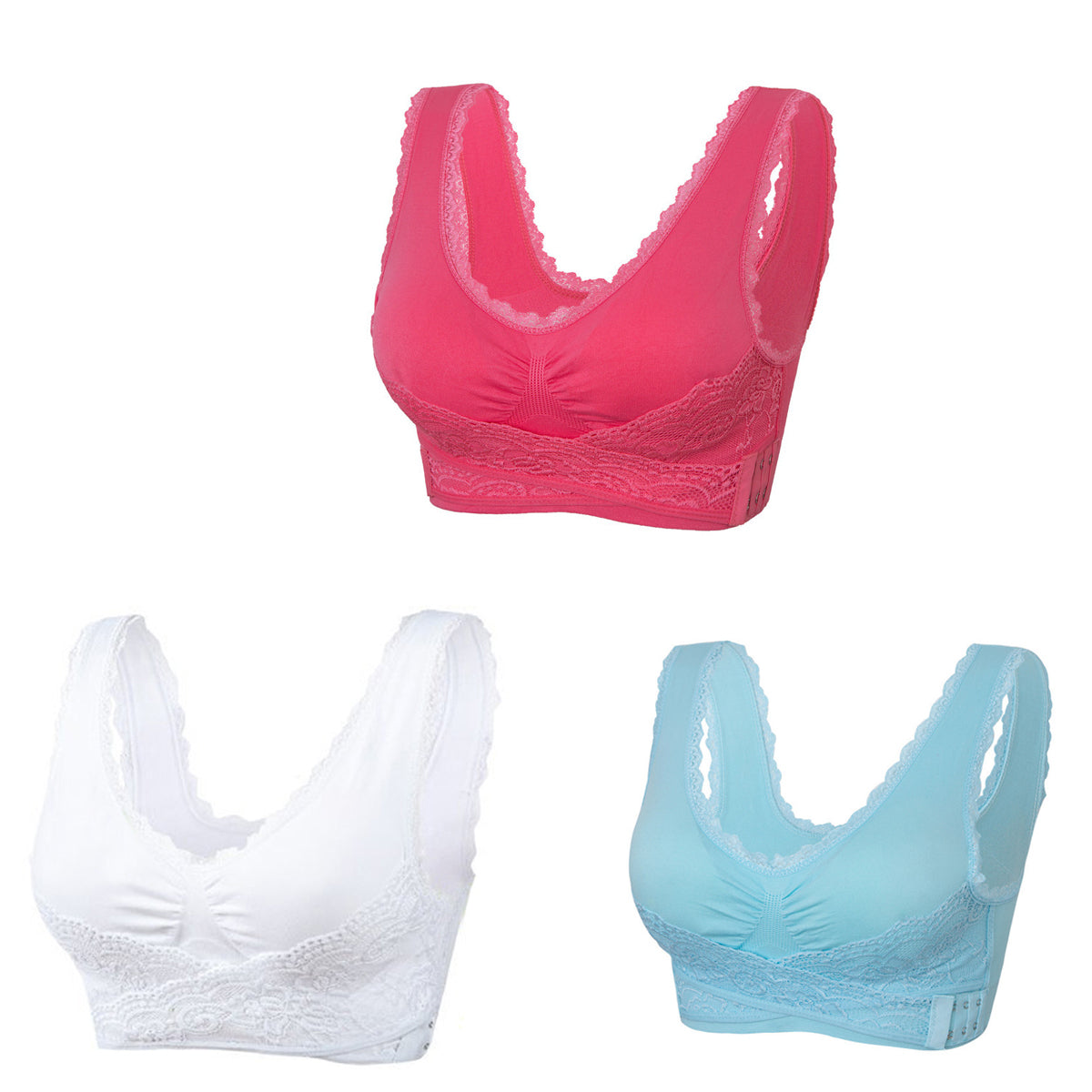 👙【49% DE DESCUENTO】🔥【Compre 2 y llévese 1 gratis】Sujetador push-up de encaje suave, cómodo y transpirable con cierre frontal