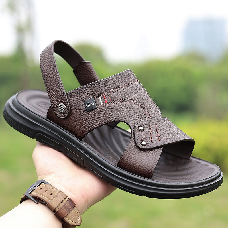 【38-44】Chanclas-sandalias de hombre 2 en 1 para exterior|Suela blanda de cuero genuino|Antideslizantes y resistentes|Cómodas y antiolor