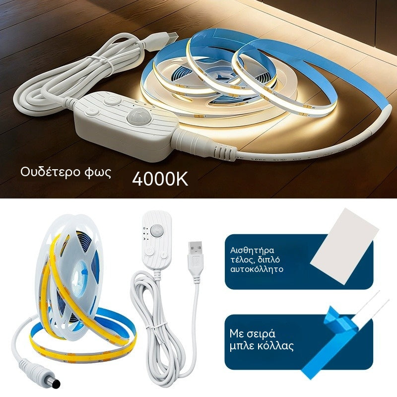 1 σετ 28 ευρώ【2M】Λωρίδα φωτισμού LED με έξυπνο αισθητήρα και αυτόματο σύστημα φωτισμού, με αυτοκόλλητο USB, ιδανική για κουζίνες, υπνοδωμάτια και σκάλες.