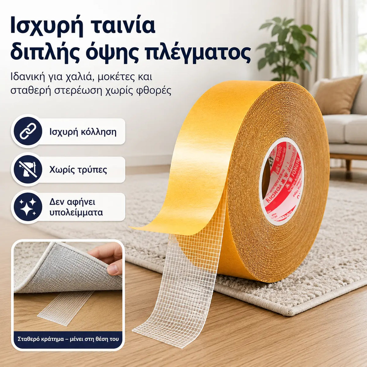 【5 μέτρα】1 τεμάχιο 24 ευρώ👍Διπλής όψης πολυλειτουργική ταινία πλέγματος, ισχυρή πρόσφυση χωρίς να αφήνει υπολείμματα κόλλας
