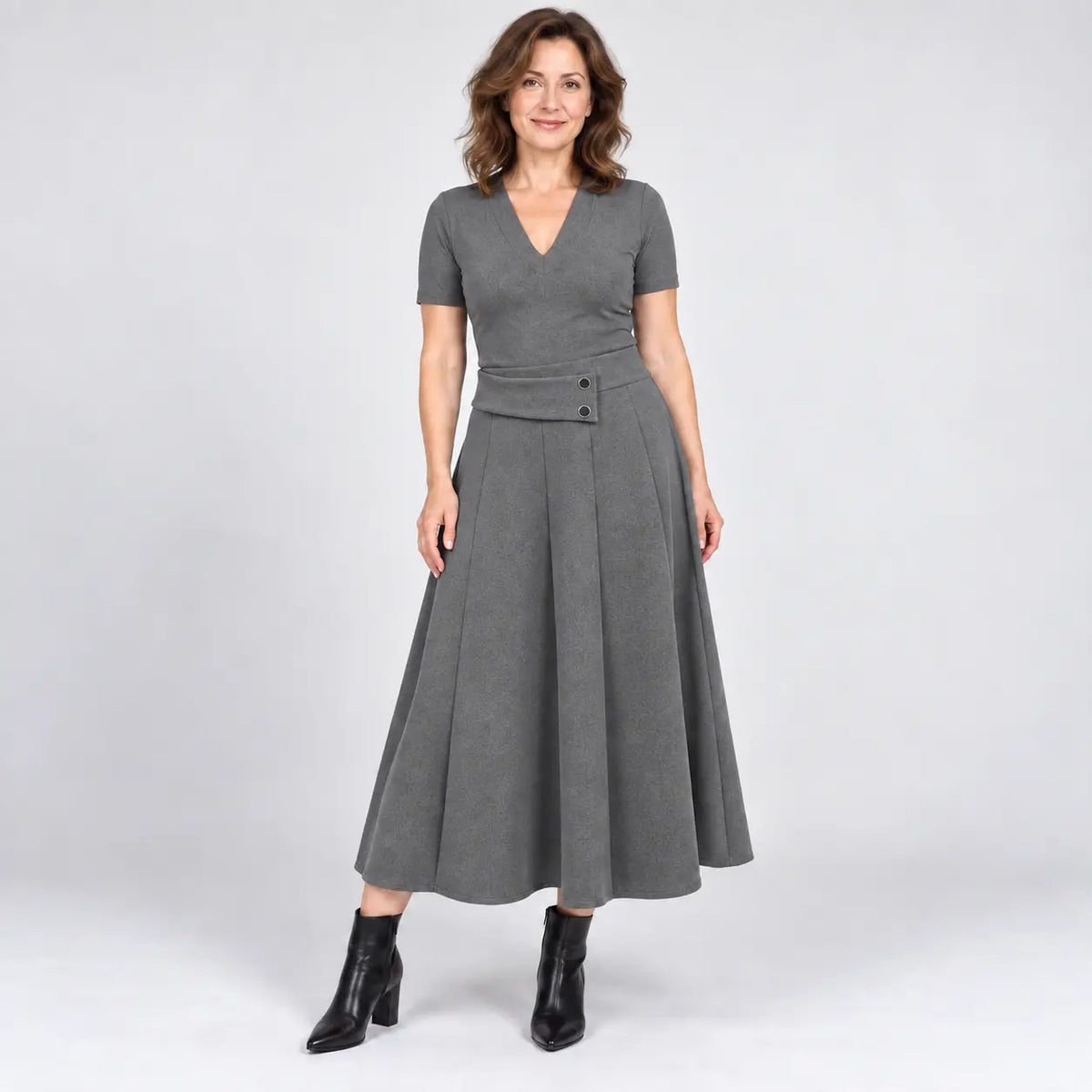 👗🎀【S-4XL】Μίντι φούστα ψηλόμεση με ασύμμετρη μέση και δύο κουμπιά