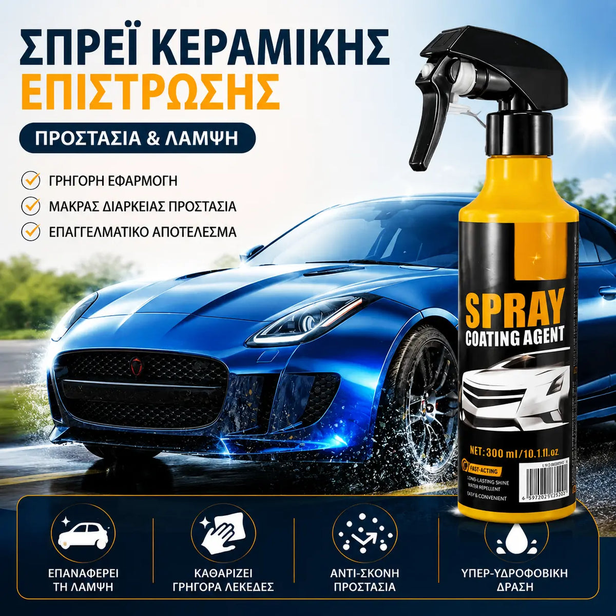 Νανοϋδροφοβικό σπρέι επίστρωσης για αυτοκίνητα