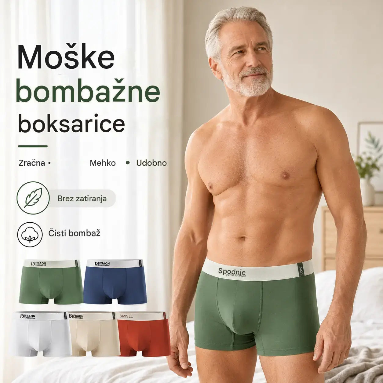 🌟【【6 kosov】1 komplet 26 evrov】🧊Udobne in zračne moške boksarice s srednjim pasom