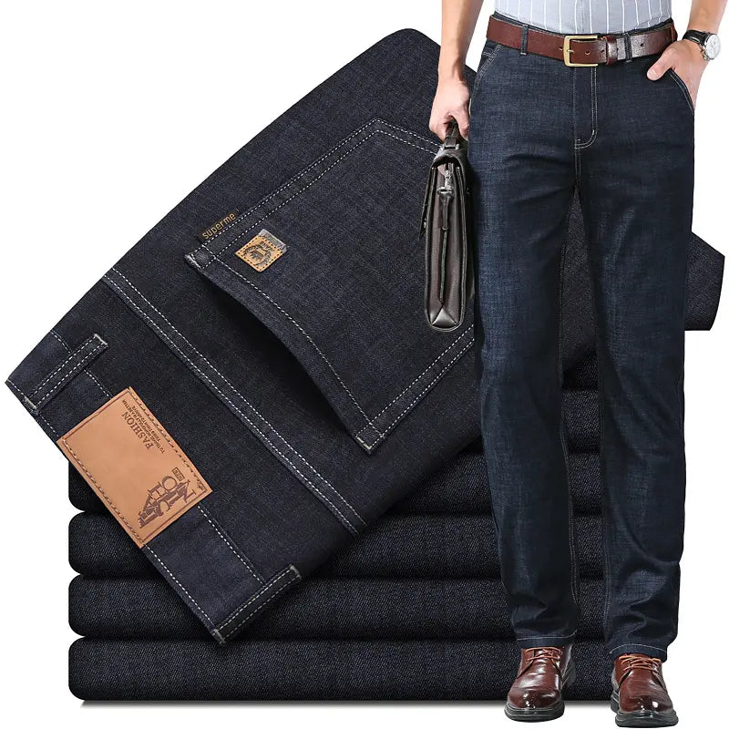【50-110KG】👖👖【 Εκλεκτά ανδρικά ρούχα】Απλά, φαρδιά και ευέλικτα ανδρικά τζιν μεγάλων μεγεθών