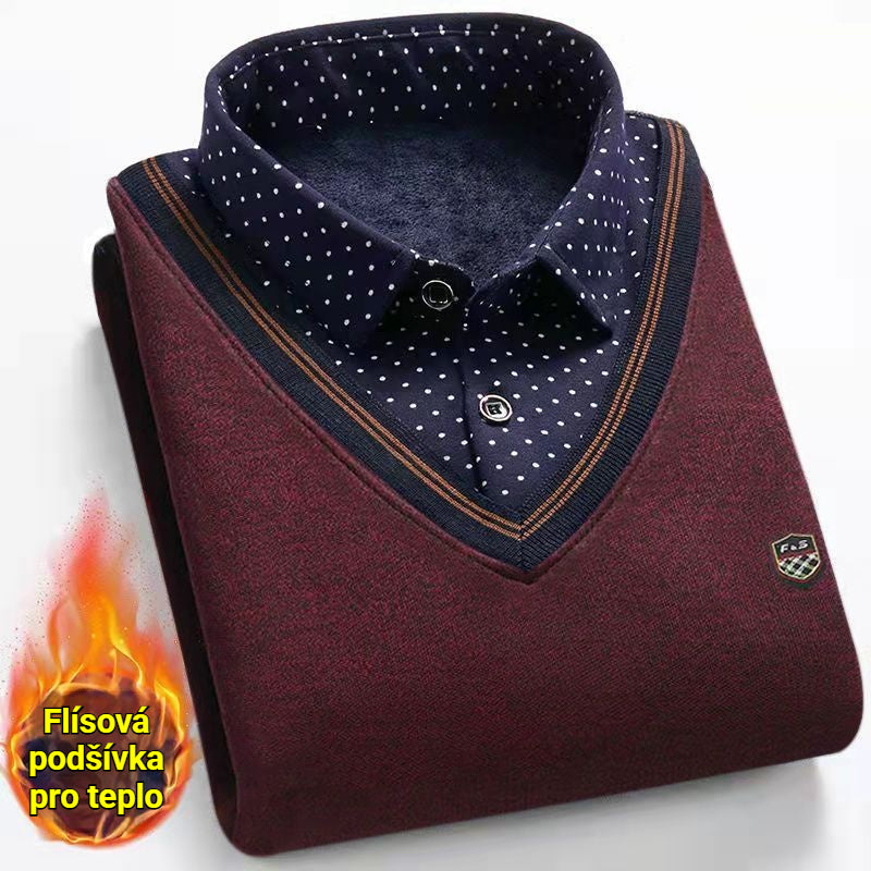👨👔⛄🔥Nowy, ciepły męski płaszcz z polarową podszewką na jesień i zimę – model w stylu dzianinowego swetra, z kołnierzykiem koszulowym, zaprojektowany z myślą o mężczyznach w średnim i starszym wieku.