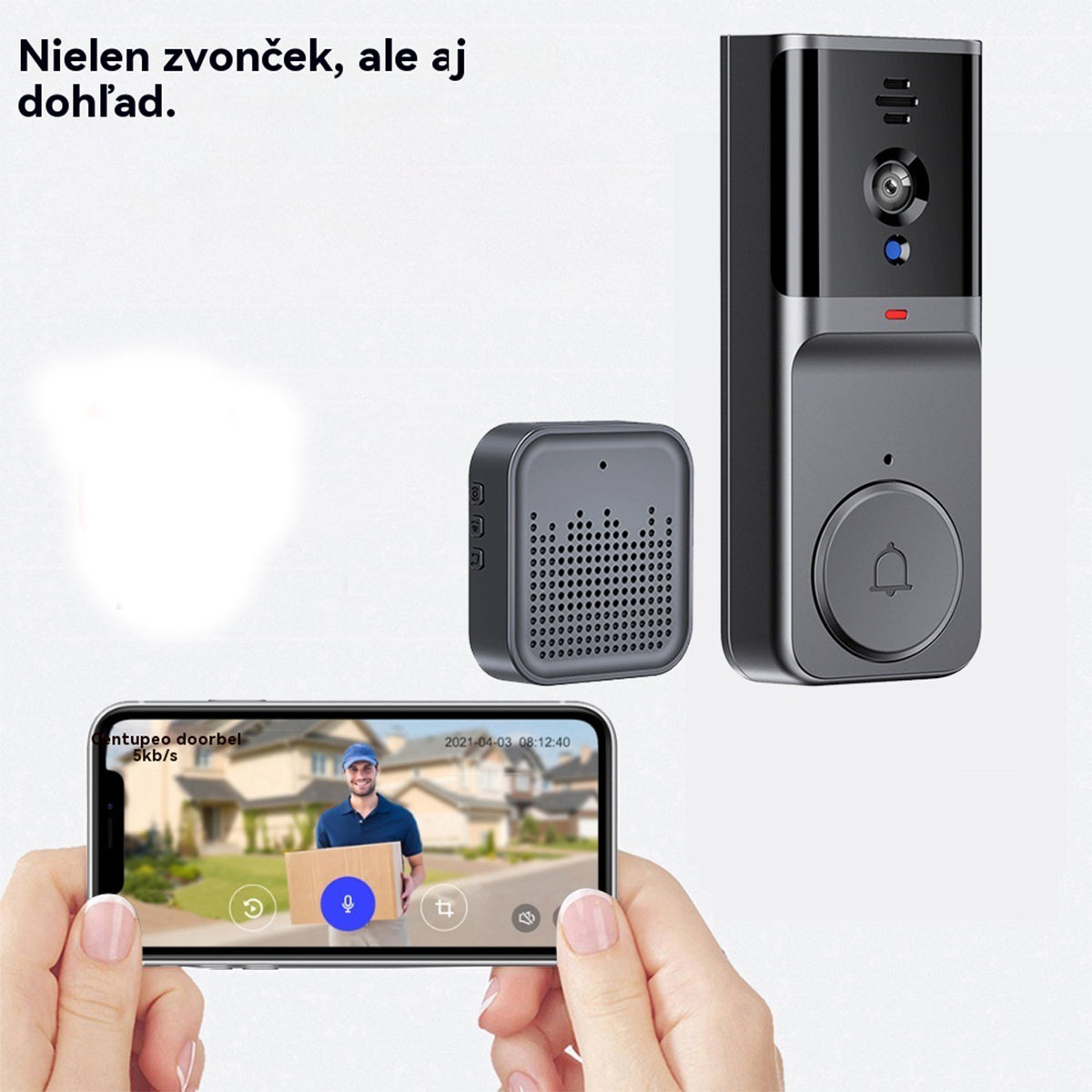 🔥Bezdrôtová zvončeková kamera: 1080P HD, širokouhlý objektív 170°, 4,3-palcová obrazovka, vodotesnosť IPX65 do exteriéru, funkcia nočného videnia