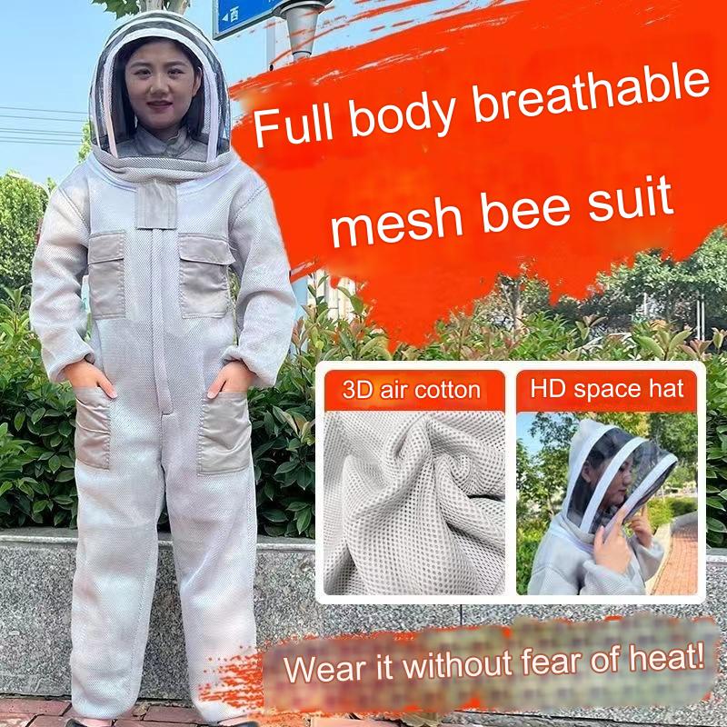 🐝【50% отстъпка】💥 Пълен дишащ защитен костюм за пчелари – работете с пчели безопасно и без страх от ужилване, изработено от 3D памучна мрежеста материя!