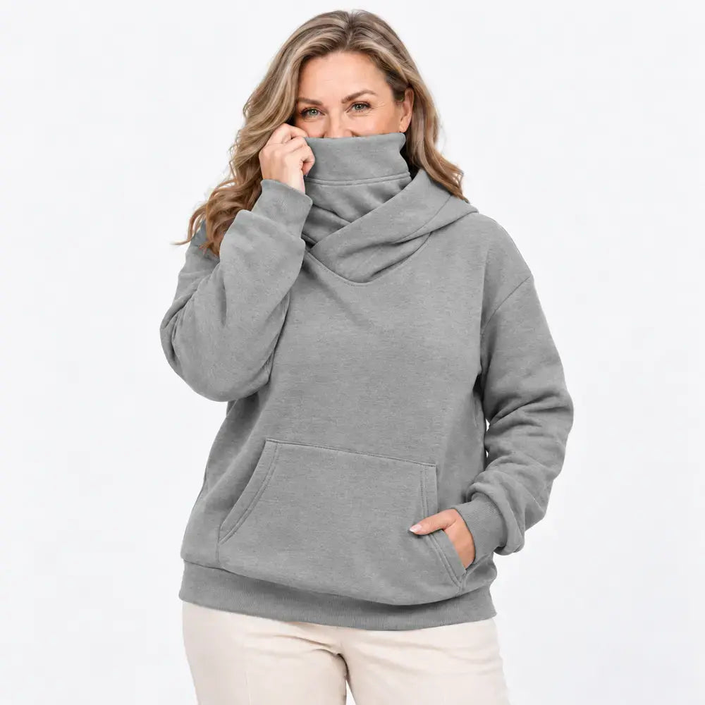 【S-3XL】Damowa bluza z kapturem – luźna, z efektem kołnierza, z długim rękawem, polarowa, z kieszeniami, outdoorowa