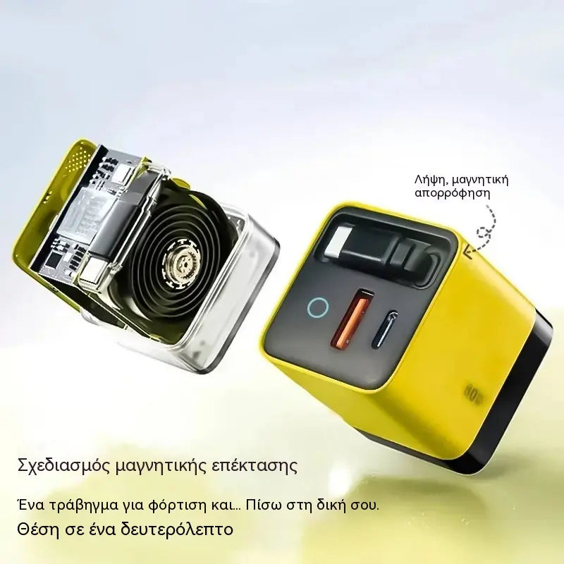 Φορτιστής τοίχου γρήγορης φόρτισης 80W με αναδιπλούμενο καλώδιο USB-C 80 cm.