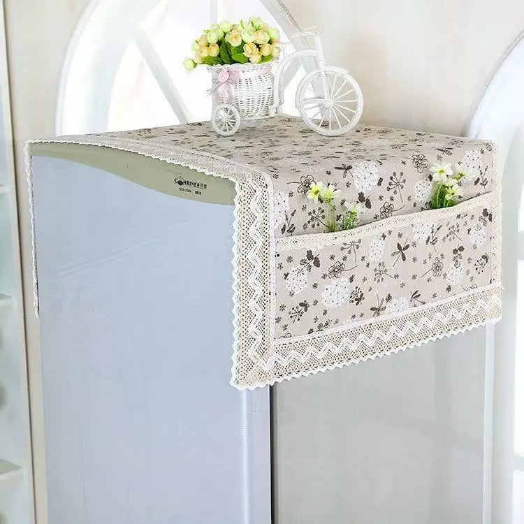 💖 Προσφορά τελευταίας ημέρας! 💖【55 × 120 cm】 ✨ Κάλυμμα ψυγείου από βαμβάκι και λινό (ανθεκτικό στη σκόνη και το λίπος) με θήκες αποθήκευσης