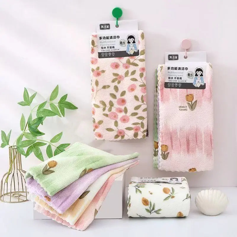 2 σετ (16 τεμάχια) 28€🧼【30 εκ. × 30 εκ.】💢✨ Πετσέτες κουζίνας από κοραλί φανέλα για οικιακή χρήση