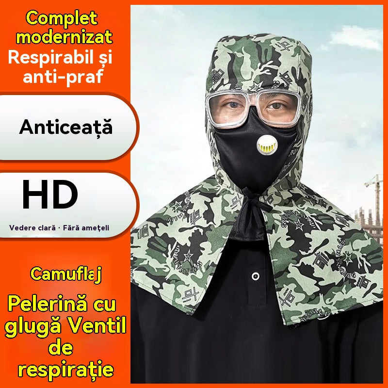 😎Πολυλειτουργικό πόντσο κατά της σκόνης για εξωτερική χρήση, με κουκούλα, μάσκα προσώπου και αντιθαμβωτικά γυαλιά