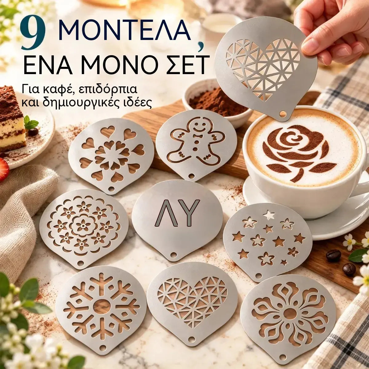 ☕ Στένσιλ από ανοξείδωτο ατσάλι για latte art