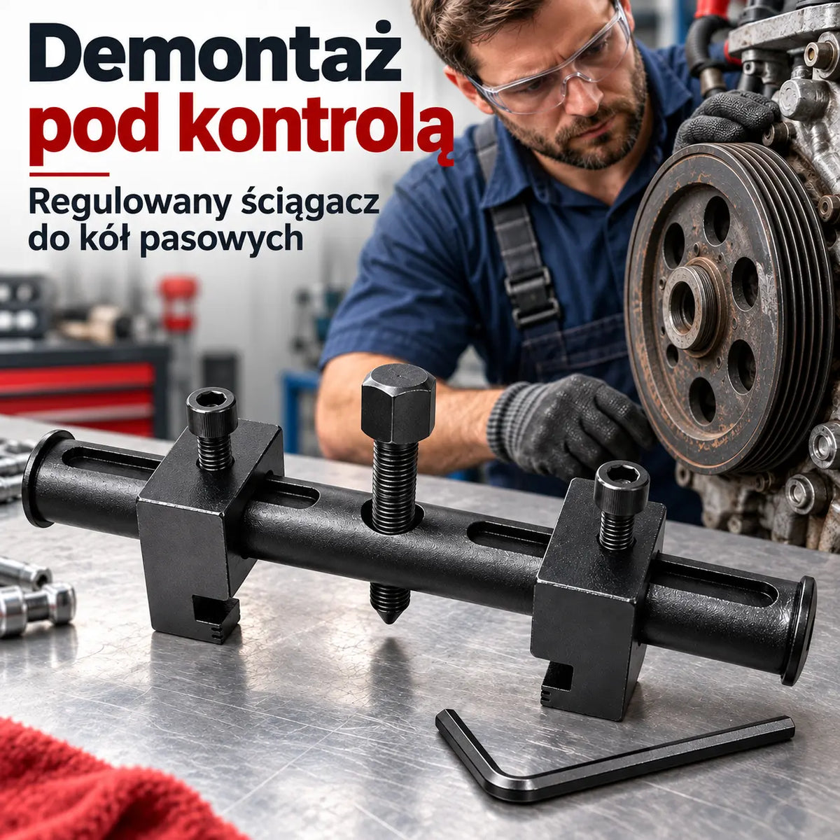 1 zestaw 159 zł🚗Ściągacz gwintów koła pasowego wału korbowego w samochodzie, narzędzie do demontażu koła zamachowego silnika