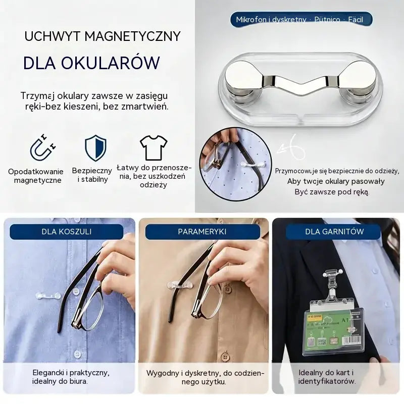 5 sztuk 99 zł 🧷🧲 Magnetyczny klips do mocowania okularów, uniwersalny wieszak na okulary do czytania, okulary z filtrem światła niebieskiego i okulary przeciwsłoneczne. Koniec z zgubionymi okularami!