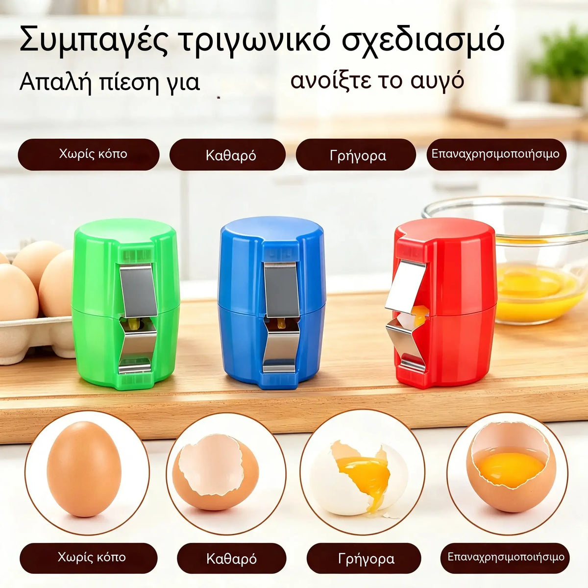 【3 τεμάχια με 24€】🍳 Γρήγορο εργαλείο σπασίματος αυγών: σπάστε εκατοντάδες αυγά πιο γρήγορα και καθαρά 🔥