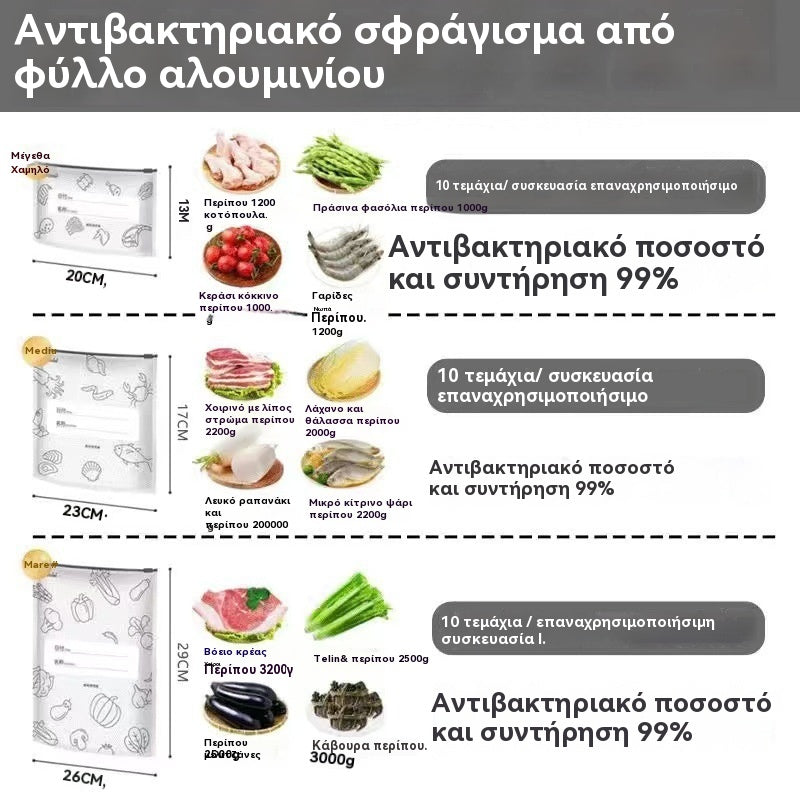 🥩【30 τεμάχια】Σφραγισμένη σακούλα διατήρησης της φρεσκάδας από αλουμινόχαρτο με φερμουάρ για οικιακή χρήση σε ψυγεία τροφίμων