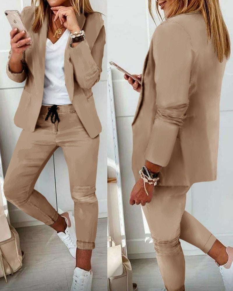 1 σετ €33💎【Έκπτωση 50%】Γυναικείο σετ σακάκι και παντελόνι, σε στενή γραμμή, από μαλακό ύφασμα (40–100 kg)