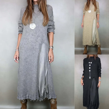 💖【Jesensko-zimski bestseler】🔥【XS-3XL】👗 Damski jesensko-zimski pleteni dugi haljinski komplet s bočnim prorezom, elegantna, topla i udobna haljina
