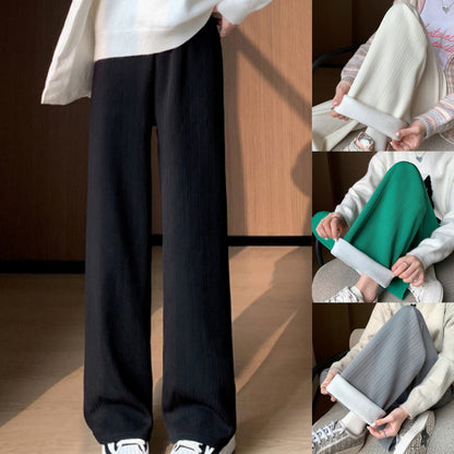 👖🔥Ženske uske hlače s prugastom flis podstavom i širokim nogavicama, novi jesensko/zimski stil, široki kroj, stagnirajuće, visoki struk, ravne hlače za slobodno vrijeme.