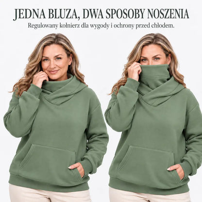 【S-3XL】Damowa bluza z kapturem – luźna, z efektem kołnierza, z długim rękawem, polarowa, z kieszeniami, outdoorowa