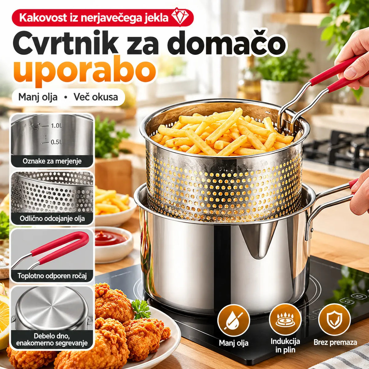 Zadnji dan posebne ponudbe, prihranite 49 %! Večnamenski cvrtnik iz nerjavečega jekla 304