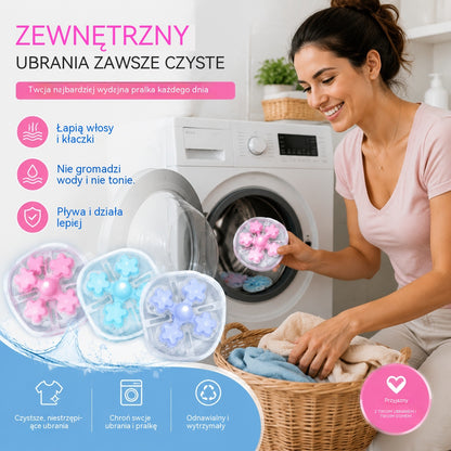 🌀6 sztuk, 89 zł✨ Pływający filtr do pralki – wyłapuje kłaczki, włosy i sierść zwierząt podczas każdego prania 🧺