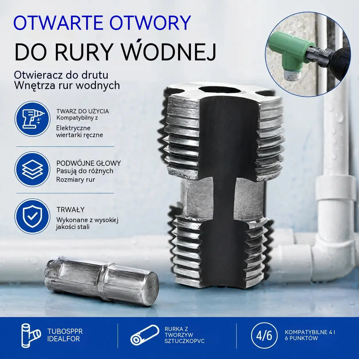 【Zestaw narzędzi do otwierania gwintów wewnętrznych + otwory na gwinty zewnętrzne】 Akcesorium do gwintowania rur wodociągowych