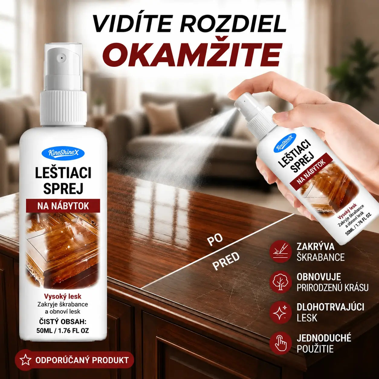 【Kúp 1 a získaj 1 zadarmo】🪑 ✨ Vysoko lesklý leštiaci prostriedok na nábytok obnovuje drevo a vinyl v priebehu niekoľkých sekúnd.