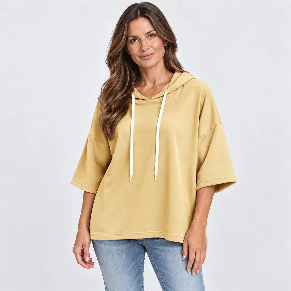 ✨【S-5XL】2026 Nowa jesienno-zimowa damska bluza z kapturem i rękawami 3/4 w jednolitym kolorze, swobodna