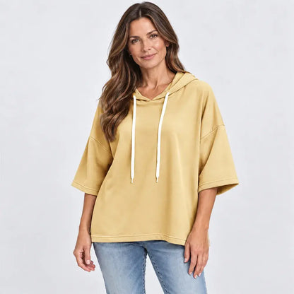 ✨【S-5XL】2026 Nowa jesienno-zimowa damska bluza z kapturem i rękawami 3/4 w jednolitym kolorze, swobodna