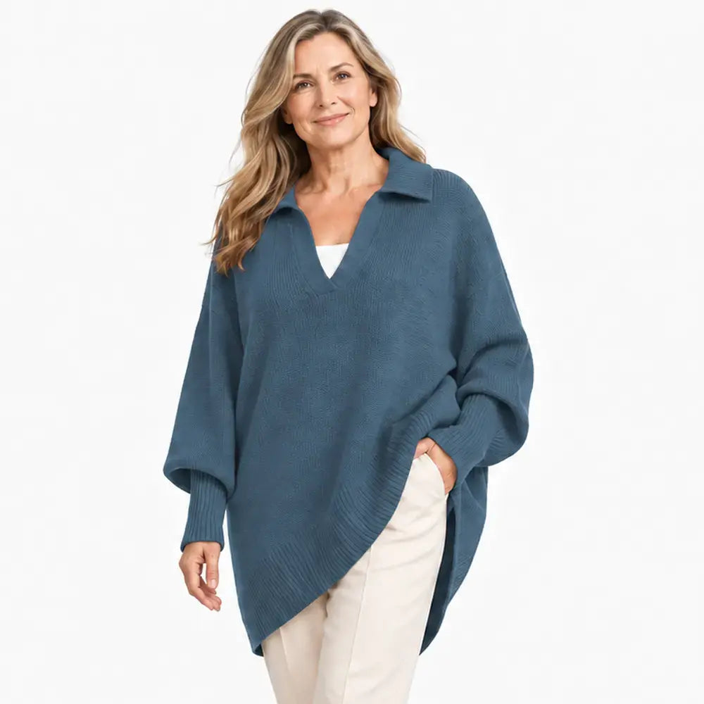 【XS-5XL】Nowy damski sweter z długim rękawem – gładki, z kołnierzykiem, luźny, w stylu oversize