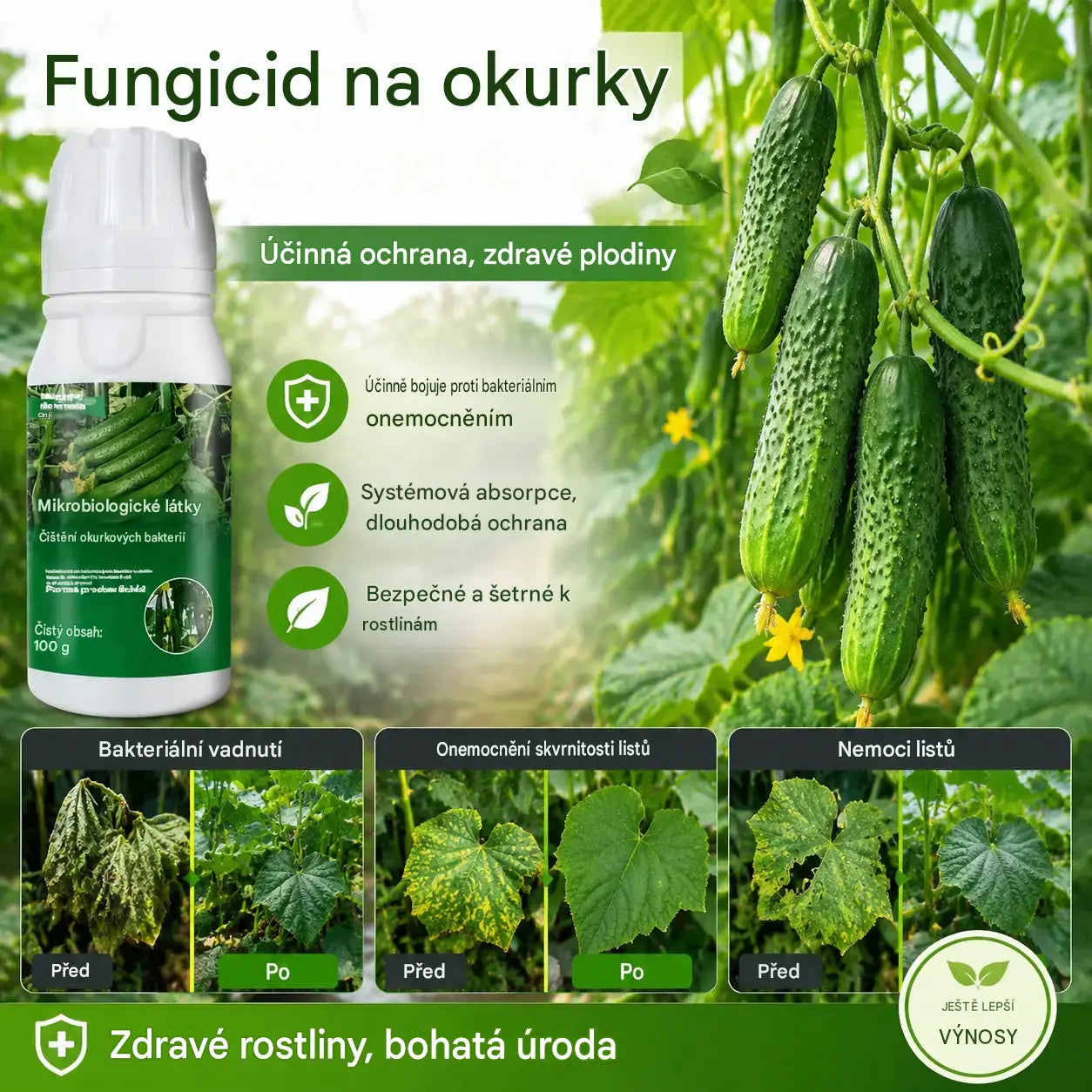 🥒🥒【3 lahvičky】Systémový fungicid na okurky - účinná kontrola bakteriální plísně, žluté skvrnitosti a listových chorob