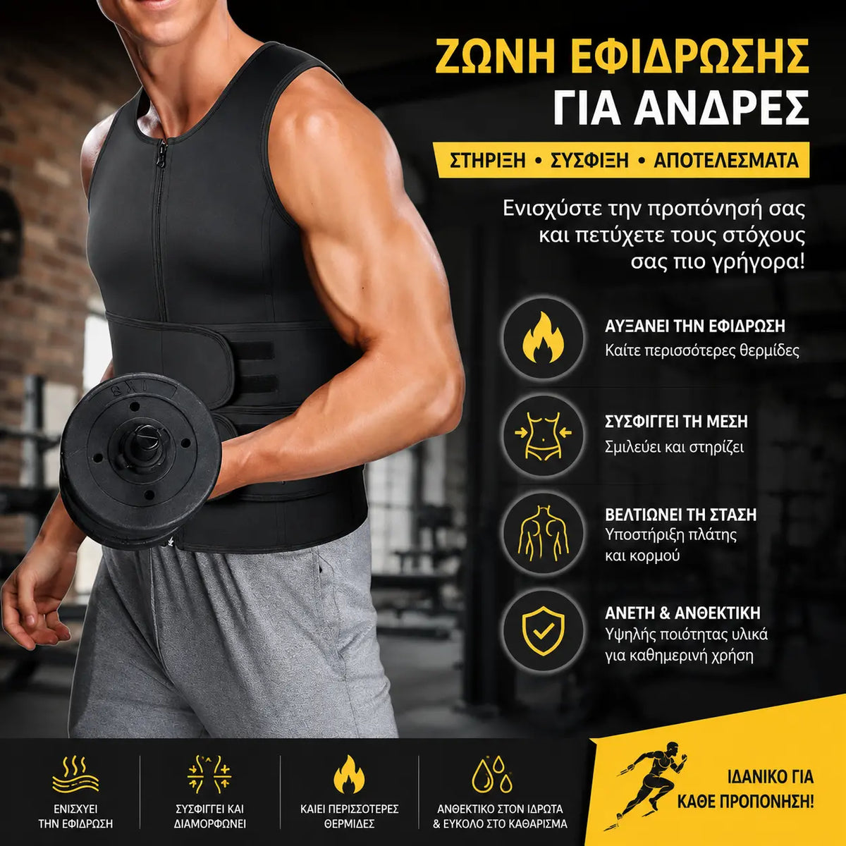【S-4XL】Νεοπρενική ζώνη διαμόρφωσης μέσης και ζώνη εφίδρωσης για γυμναστήριο και καθημερινή χρήση