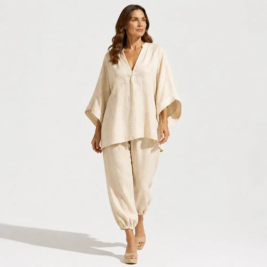 【S-3XL】👗 Σετ με χαλαρή λαιμόκοψη και φαρδιά γραμμή, μανίκια σε σχήμα νυχτερίδας, casual σχέδιο, φαρδιά εφαρμογή, ιδανικό για καθημερινή χρήση – άνετο και ευέλικτο ✨🌸