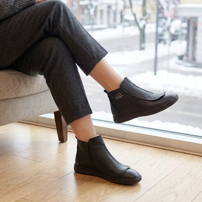 【35-40】Damskie botki w stylu retro – ocieplane, wodoodporne, ze skóry, na miękkiej podeszwie, antypoślizgowe, krótkie, dla mam
