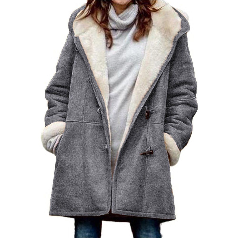 🥼🔥💖【Sezonski popust -50%】Damski zimski kaput s rogovima, krznanim ovratnikom i kapuljačom – topao, stylish i udoban za hladne dane