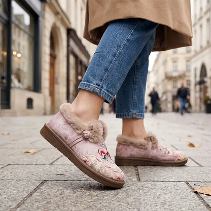 【35-41】Nowe damskie buty zimowe – ocieplane, grube, ciepłe, na miękkiej podeszwie, wsuwane, antypoślizgowe, haftowane, dla mam