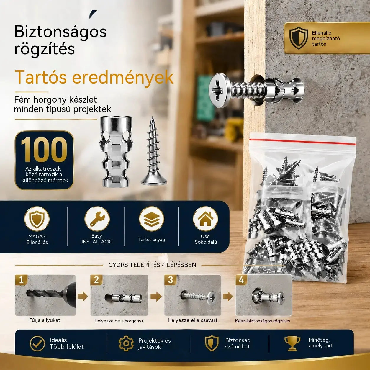 🛠️【100 pár】🔩 Önfúró gipszkarton dübelkészlet csavarokkal 🧱 – Könnyen telepíthető fali kiegészítők