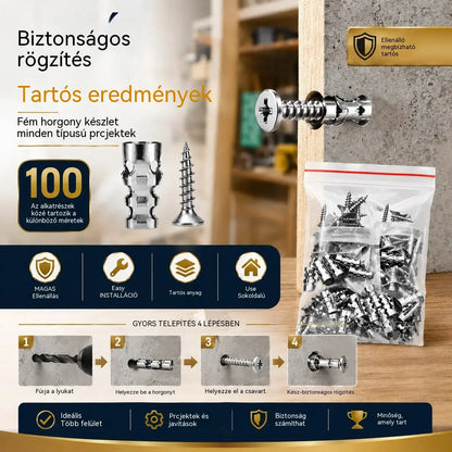 🛠️【100 pár】🔩 Önfúró gipszkarton dübelkészlet csavarokkal 🧱 – Könnyen telepíthető fali kiegészítők
