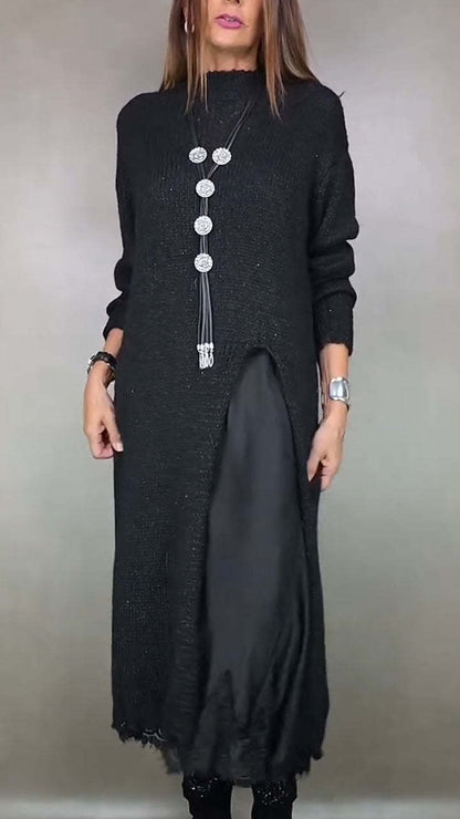 💖【Jesensko-zimski bestseler】🔥【XS-3XL】👗 Damski jesensko-zimski pleteni dugi haljinski komplet s bočnim prorezom, elegantna, topla i udobna haljina