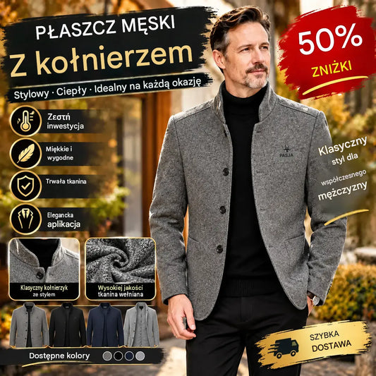 ⛄️🤗【M–4XL】🔥 Nowa kurtka z kołnierzem typu wywijanego – męski gruby wełniany sweter z aksamitną podszewką – jesień/zima