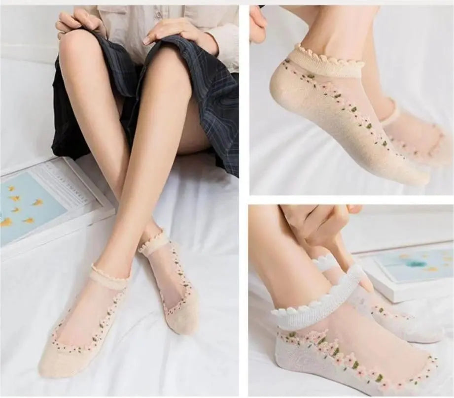 😍Oferta specjalna: 30% zniżki! 💐【Opakowanie 7 par】🧦Letnie oddychające skarpetki w kwiaty Materiał: bawełna