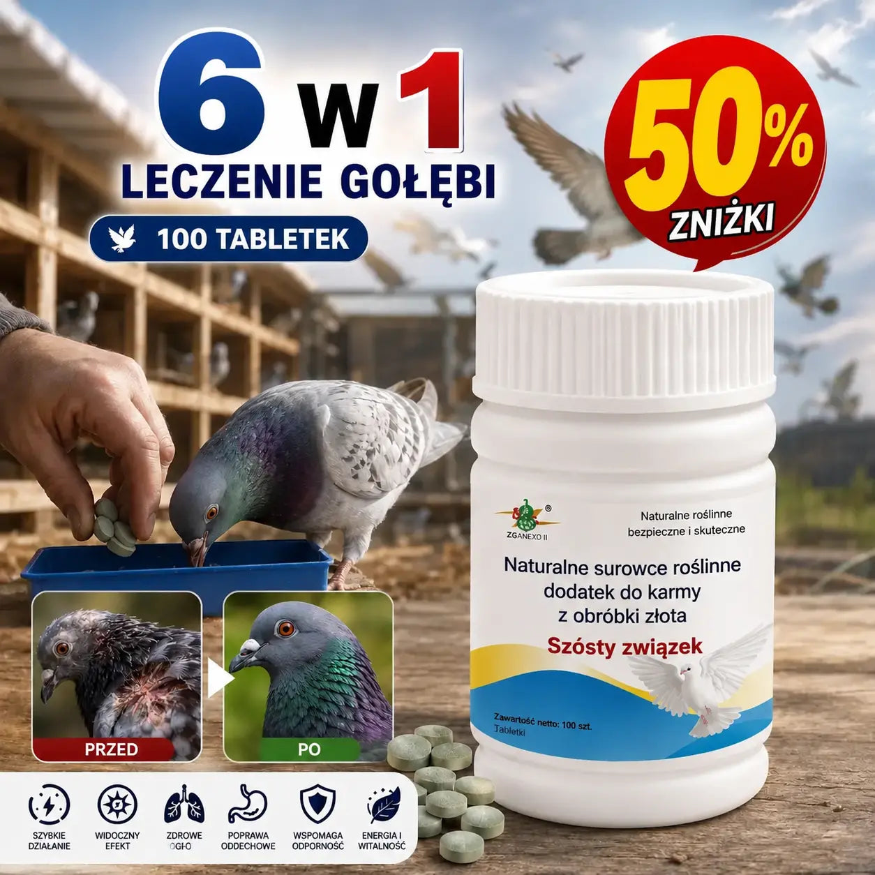 50% ZNIŻKI 🔥🕊️🕊️ 100 tabletek, specjalny lek dla gołębi pocztowych, kuracja 6 w 1 dla gołębi: szybkie gojenie, znaczące rezultaty!