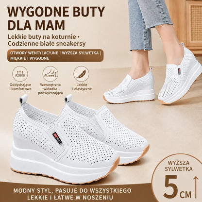 【34-39】🔥Nowe buty damskie, lekkie, na platformie, na wygodnym białym koturnie, przewiewne, modne